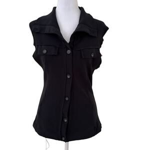 Hard Tail Forever Women Ribbed Button Front Black Vest Size S